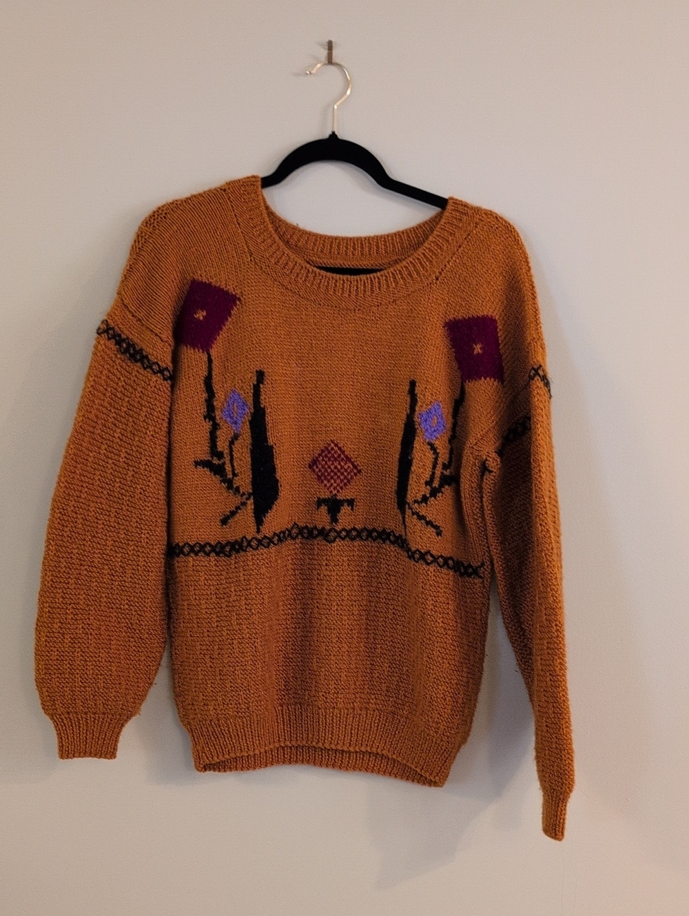 Women's Cozy Knit Sweater in Mustard with Floral Accents